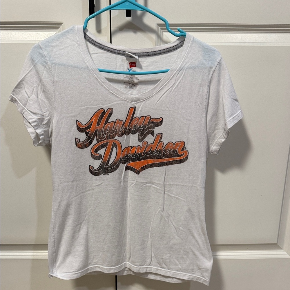 Harley-Davidson White Tee with Orange and Black Logo